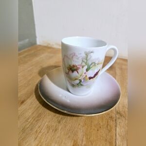 Vintage German Floral Porcelain Hot Chocolate Cup and Saucer Set